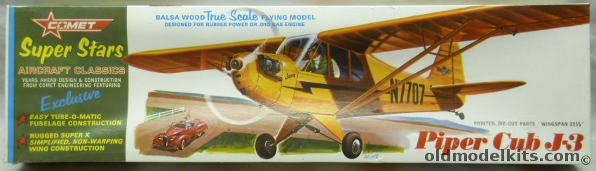 Comet Piper Cub J-3 - 25.5 inch Wingspan Gas or Rubber Powered Wooden Aircraft (J3), 1623-250 plastic model kit